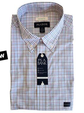 17 34/35 Shirt Multicolor Blue Purple Check Jos A Bank Tailored New Button Down